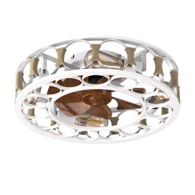 Caged Ceiling Fan With Lights Remote Control,Semi -embedded Modern Ceiling Fans, 6 Speeds Reversible Blades, 4 LED Bulbs Include,White