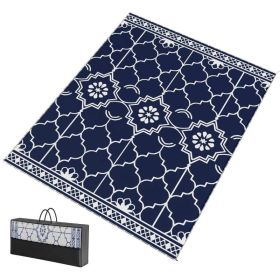 Reversible Outdoor Rug Carpet with LED Lights, 10' x 8' PP Straw Rug with Carry Bag and Ground Stakes