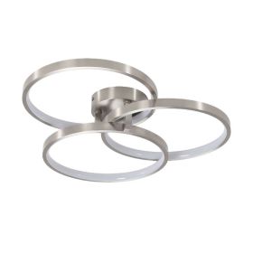 20in Modern LED Ceiling Light Fixture - Circular 3-Ring Design, Dimmable, Contemporary Brushed Nickel Finish For Living Room, Bedroom & Office