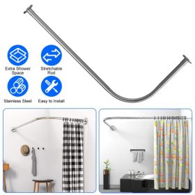 Curved Shower Rod L - Shaped Stainless Steel, Adjustable Stretchable Shower Curtain Rod For Bathroom, Rust - Resistant Expandable Rod With Extra Showe