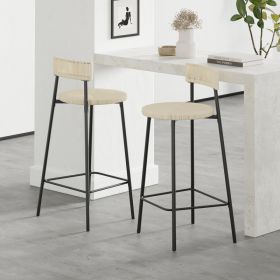 Counter Stools Set Of 2 Handwoven Paper Rope Bar Stools Boho Round Dining Pub Chairs For Kitchen  Black & Creamy White