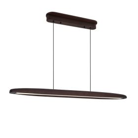 51-inch Streamline Wooden LED Pendant Light With Remote Control, Adjustable Hanging Light For Dining Room, Kitchen, Living Room  Contemporary Walnut W