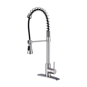 Brushed Nickel Single Handle Commercial Modern Spring High   Kitchen Faucet Water Filter System Bends As You Want