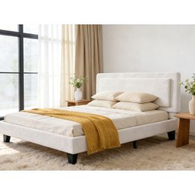Full Size Bed Frame Minimalist Upholstered Bed Frame With Adjustable Headboard Solid Wood Slats Iron Frame No Box Spring Needed Easy Assembly Beige