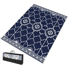 Reversible Outdoor Rug Carpet with LED Lights, 12' x 9' PP Straw Rug with Carry Bag and Ground Stakes