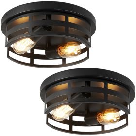 2-Light Black Flush Mount Ceiling Light Fixture,11 In Light Fixtures Ceiling Mount For Hallway,Hall,Kitchen,Farmhouse  2 Pack No Bulbs