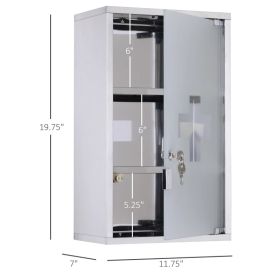 Lockable Medicine Cabinet, 3 Tier Stainless Steel Medical Wall Box With 2 Keys And Shelves For Bathroom