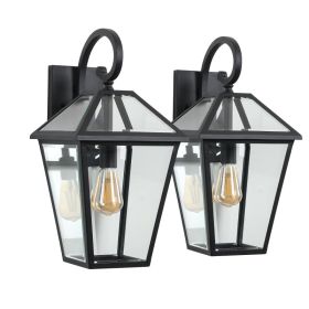 10 2pcs Outdoor Wall Lanterns, Black Finish Weatherproof Wall Sconce With Clear Glass Panels, Vintage Exterior Light Fixtures For Porch, Patio, Garage