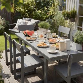 7-Piece HDPE Outdoor Dining Set - All-Weather Patio Table With Umbrella Hole & 6 Armless Chairs, Heavy-Duty, Low-Maintenance, Commercial-Ready  Gray