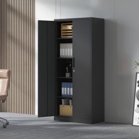 71in Black Steel Garage Storage Cabinet W Lock, 4-Shelf Tall File Cabinet For Home Office Classroom & Pantry