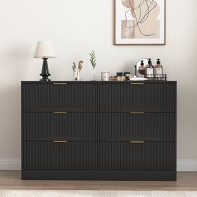Modern 6-Drawer Dresser, Chest Of Drawers For Bedroom, Living Room, Hallway, And Entryway - Large Storage Cabinet, Black,Drawer Panel With Wavy Patter