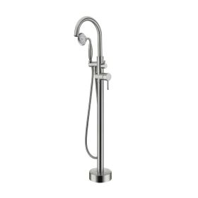 Freestanding Bathtub Faucet With Handheld Shower  40.12  High Swan Neck Spout  Brushed Nickel Solid Brass  For Clawfoot Tub
