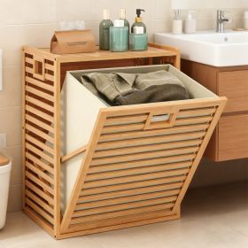18 Gal Bamboo Tilt-out Laundry Hamper With Removable Fabric Bin