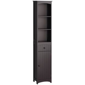 Bathroom Storage Cabinet, Free Standing Bathroom Storage Unit, Tall Linen Tower with 3-Tier Shelves and Drawer, Brown