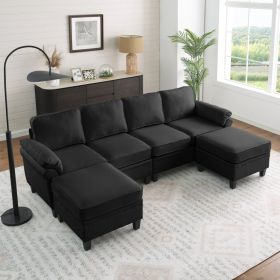 102 Inch Black  Linen Fabric Modular Combination Sofa, L-shaped Cloud Sofa With Storage Space Under The Sofa, DIY Combination For Living Room Use