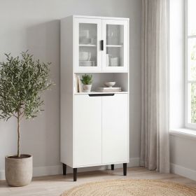 Tempered Glass Door Tall Storage Bookcase With Adjustable Board, 4 Doors MDF Painting Finished Cabinet, White, Living Room Bedroom Storage