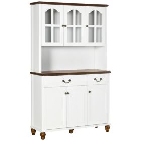 Kitchen Buffet with Hutch, Freestanding Pantry Cabinet with 6 Doors, 2 Drawers and 3-Level Adjustable Shelves, White