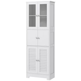 Freestanding Bathroom Cabinet with Glass/Louvred Doors, Tall Bathroom Storage Cabinet with Adjustable Shelf, White