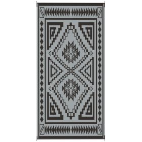 Reversible Outdoor Rug, Waterproof Plastic Straw with Carry Bag, 9' x 18', Black & Gray Square Patchwork