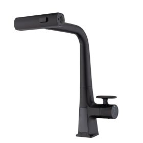 Matte Black Waterfall Kitchen Faucet With Temperature Display, Single Handle Kitchen Faucet With Pull Down Sprayer, Modern Kitchen Sink Faucet, Three