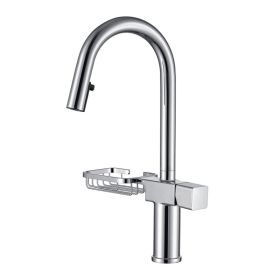 High Arc Pull-Down Kitchen Faucet - Single Hole Stainless Steel, Modern Sink Faucet  Chrome