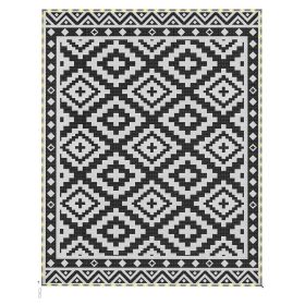 Outdoor Rug Carpet Reversible Plastic Straw Rug with LED Lights Black and White 10' x 8' for Patio