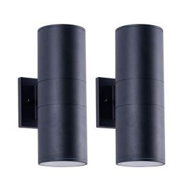 12 Inch Modern Outdoor Porch Light Patio Light In 2 Lights With Aluminum Cylinder And Tempered Glass Cover Waterproof Wall Sconce 2 Pack  Matte Black