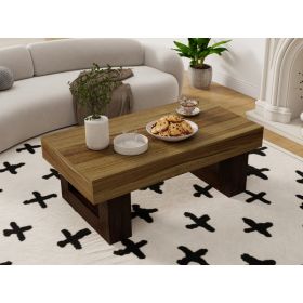 42 Inch Wood Rectangular Coffee Table, All MDF Farmhouse Accent Center Low Cocktail Tea Table With Sturdy Base For Living Room-Rustic Brown