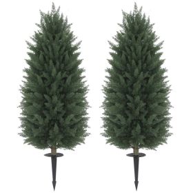 43.3 Inch Set of 2 Artificial Cypress Topiary Tree, Indoor Outdoor UV Resistant Faux Plants with Ground Stake for Garden