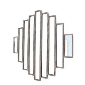 Wooden Wall Mirror with Multiple Framed Sculptures, Silver