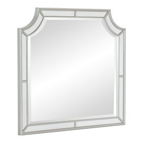 Wooden Frame Mirror with Clipped Corners and Mirror Trim, Silver