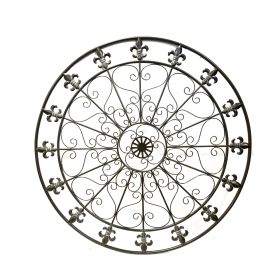 42 Inch Round Medallion Wall Mount Metal Accent Decor, Handmade Circle Design, Antique Black