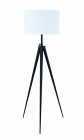 Height Adjustable Metal Tripod Floor Lamp with Fabric Shade, White and Black