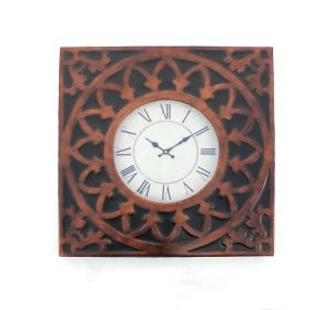 Baroque Design Metal Wall Clock Set of 2 with Roman Numerals, Brown and Black