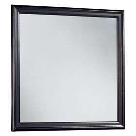 Wooden Frame Mirror with Mounting Hardware, Black and Silver