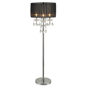 Round Fabric Wrapped Floor Lamp with Crystal Inlay, Gray and Silver