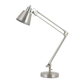 60W Metal Task Lamp with Adjustable Arms and Swivel Head, Silver