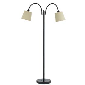 80 Watt Metal Floor Lamp with Dual Gooseneck and Uno Style Shades, Black