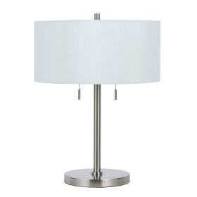 Metal Body Table Lamp with Fabric Drum Shade and Pull Chain Switch, Silver