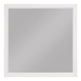 Transitional Style Square Wooden Frame Mirror, White