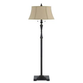 Metal Body Floor Lamp with Fabric Tapered Bell Shade, Black and Beige