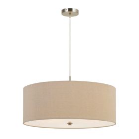 60W x 3 Drum Shade Pendant Fixture, Beige and Silver