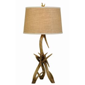 Textured Fabric Shade Table Lamp with Antler Design Base, Beige and Brown