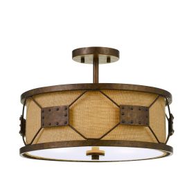Metal Frame Drum Shade Pendant Fixture with Lattice Design, Rustic Bronze