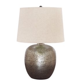 Bellied metal Body Table Lamp with Splotched Details, Brass and Cream