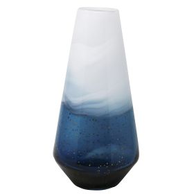 Conical Glass Vase with Swirl Pattern, Blue and White
