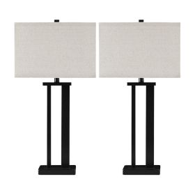 Metal Frame Table Lamp with Hardback Shade, Set of 2, Off White and Bronze