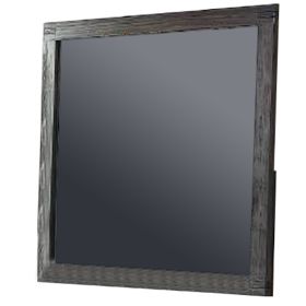 Wall Mirror with Rectangular Frame and Natural Wood Grain Details, Dark Brown