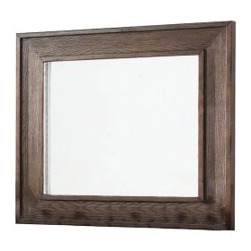 Wooden Frame Mirror with Raised Edges and Grain Details, Brown