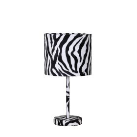 Fabric Wrapped Table Lamp with Animal Print, White and Black